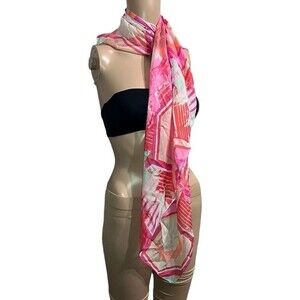 Saks 5th Avenue Black Label Silk Pink Abstract Neck Scarf